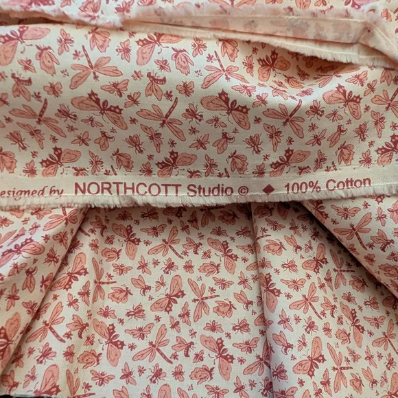 Blossoms & Butterflies Cream and Coral Cotton Fabric - Picture 3 of 5